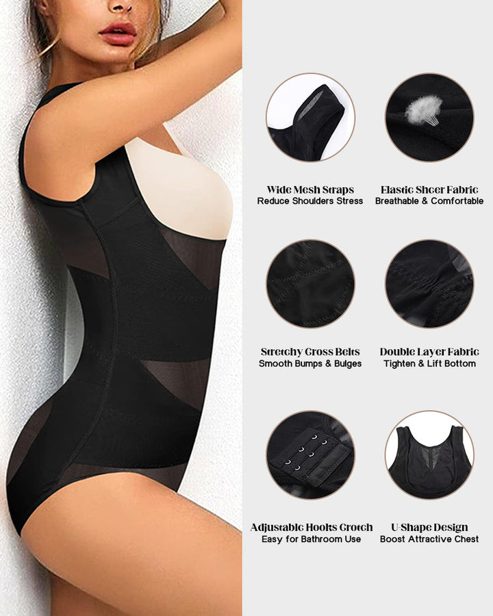 Open Bust Cross Compression Body Shaper